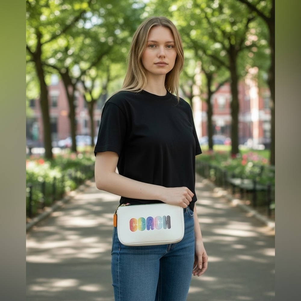 Coach White Color Block Nolita Shoulder Bag with Rainbow Pride Logo